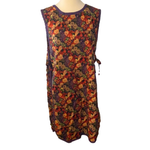 Vintage Apron Side Ties Fruit Print Purple Yrim